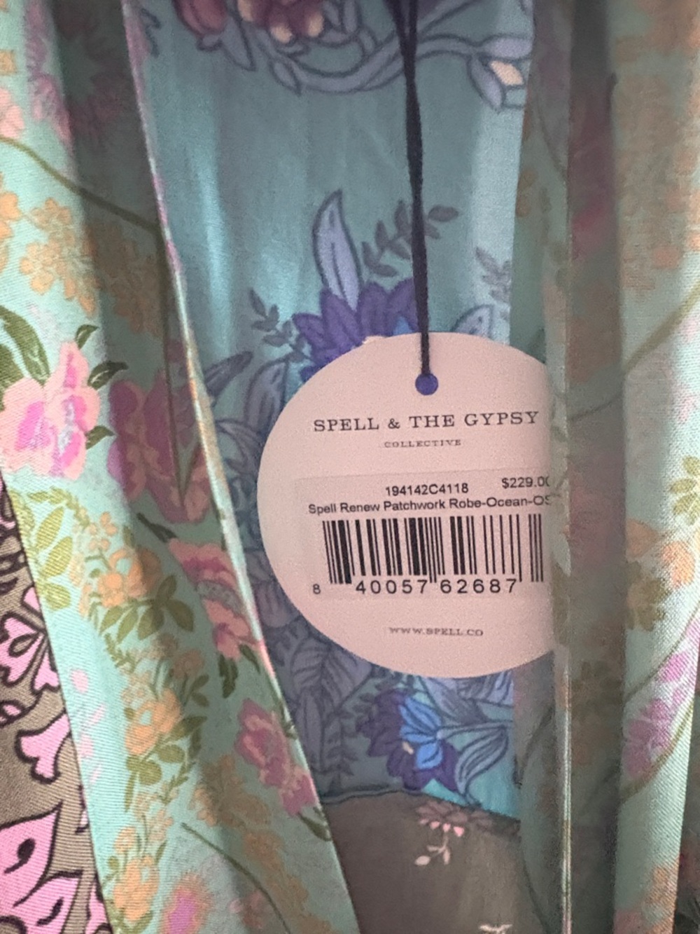 Boho Floral Patchwork Kimono Jacket in Olive & Teal - Picture 4 of 5